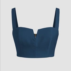 Solid V-Wire Tank Top and Solid Stitch Straight Leg Trousers color Blue set